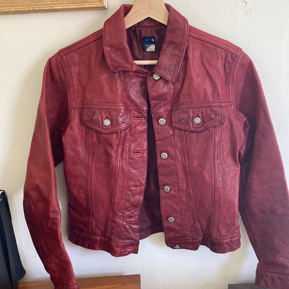 vintage gap red leather jacket